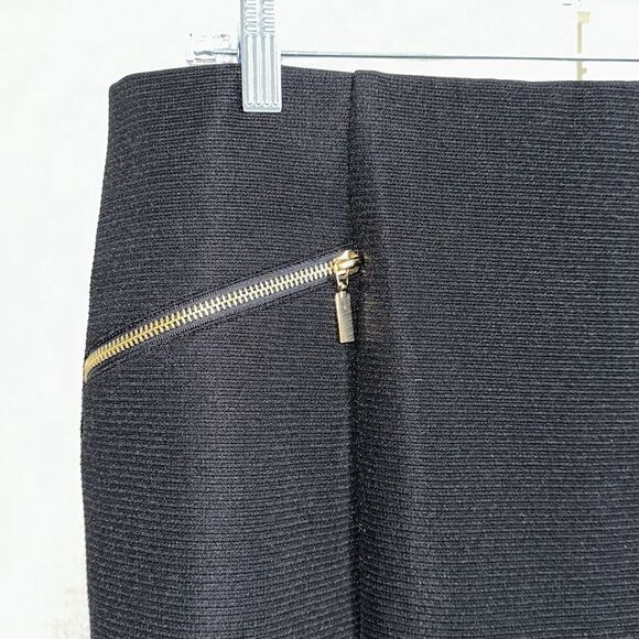 Alfani 14 Modern Edge Deep Black Ribbed Gold Tone Zip Details Pencil Skirt NWT - Picture 3 of 12